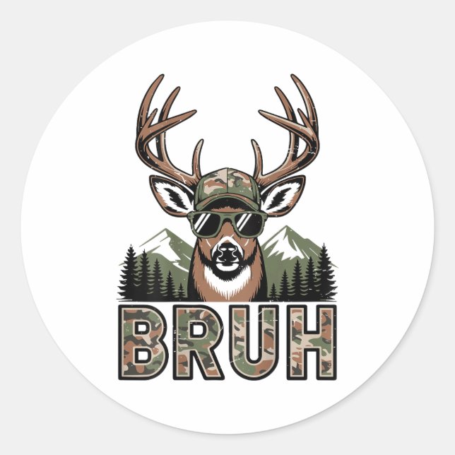 Adesivo Bruh Camo Deer Hunting Camouflage Elk Buck Funny Y (Frente)