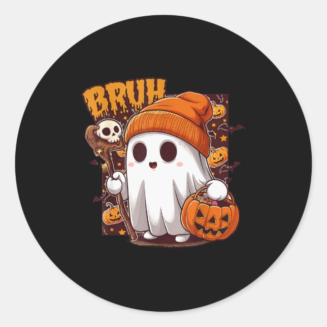 Adesivo Bruh Ghost Happy Halloween Trick Or Treat Pumpkin  (Frente)
