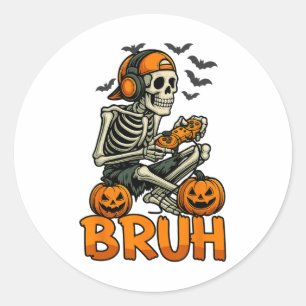 Adesivo Bruh Halloween Boys Kids Gamer Mens Skeleton Vídeo