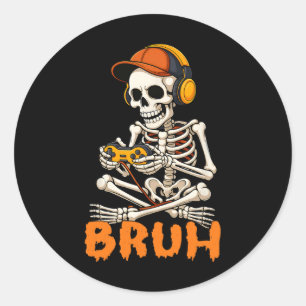 Adesivo Bruh Halloween Esqueleto Gamer Vídeo Jogos Meninos