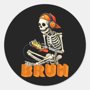 Adesivo Bruh Halloween Esqueleto Gamer Vídeo Jogos Meninos