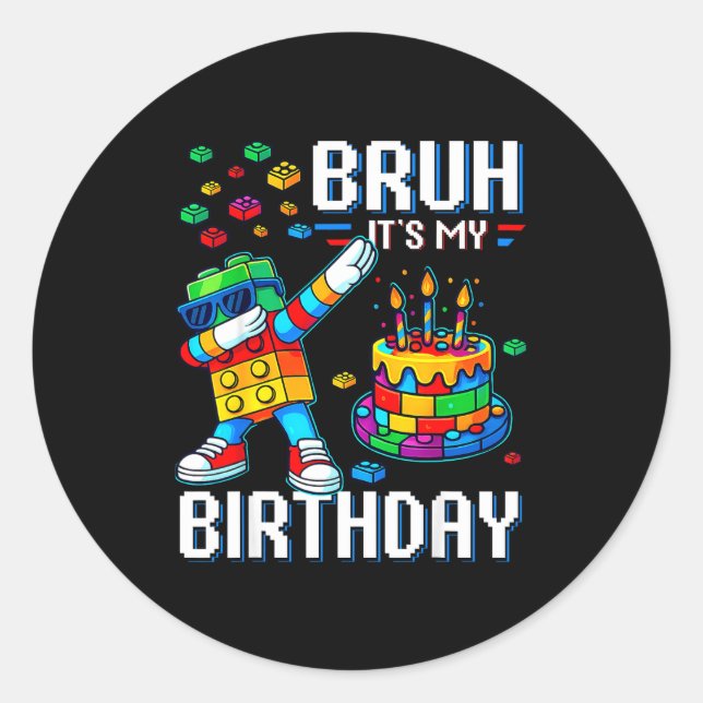 Adesivo Bruh Its My Birthday Master Builder Dabbing Blocks (Frente)