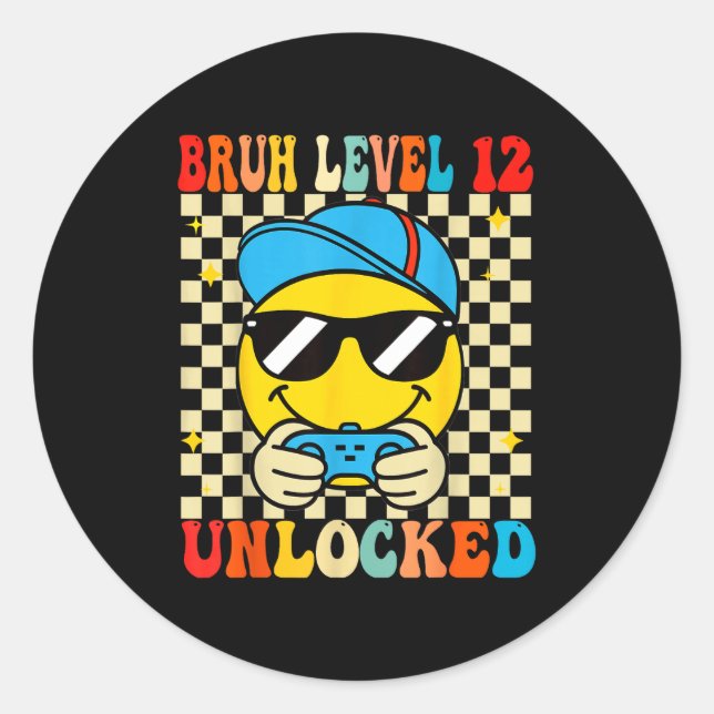 Adesivo Bruh Level 12 Unlocked Smile Face Video Gamer 12th (Frente)