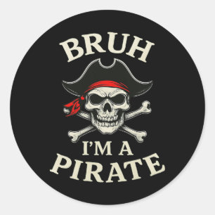 Adesivo Bruh Pirate Preguiçoso Caveira Bandana Finge que s