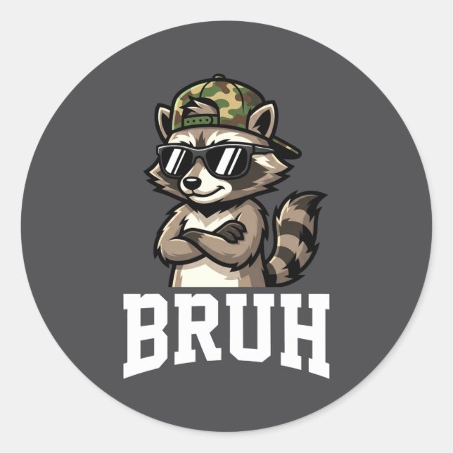 Adesivo Bruh Raccoon Camo Hat Funny Youth Teens Kids Slang (Frente)