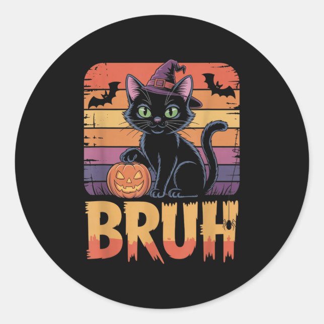 Adesivo Bruh Witch Cat Pumpkin Shirt Meme (Frente)