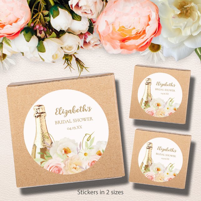 Adesivo Brunch & Bubbly Floral Chá de Noiva (Brunch & Bubbly blush floral bridal shower round stickers - choose 1-1/2" or 3" )
