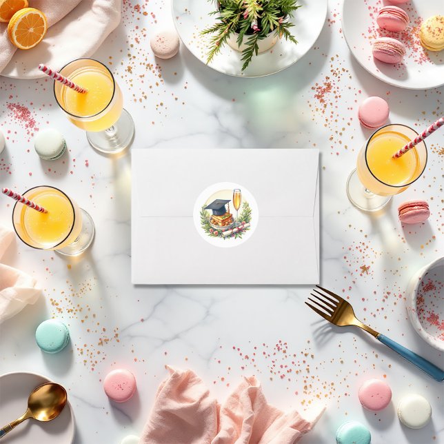 Adesivo Brunch de Graduação (Brunch Graduation Classic Round Sticker)