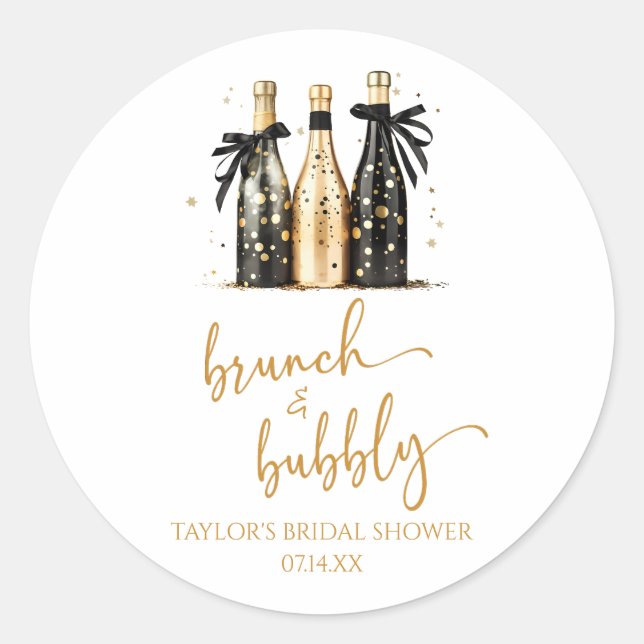 Adesivo Brunch e Bubbly Champagne Gold Bridal Shower (Frente)