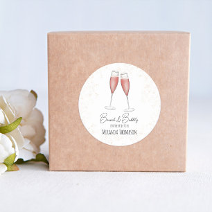 Adesivo Brunch e Bubbly de Chá de Noiva Rosa em Aquarela