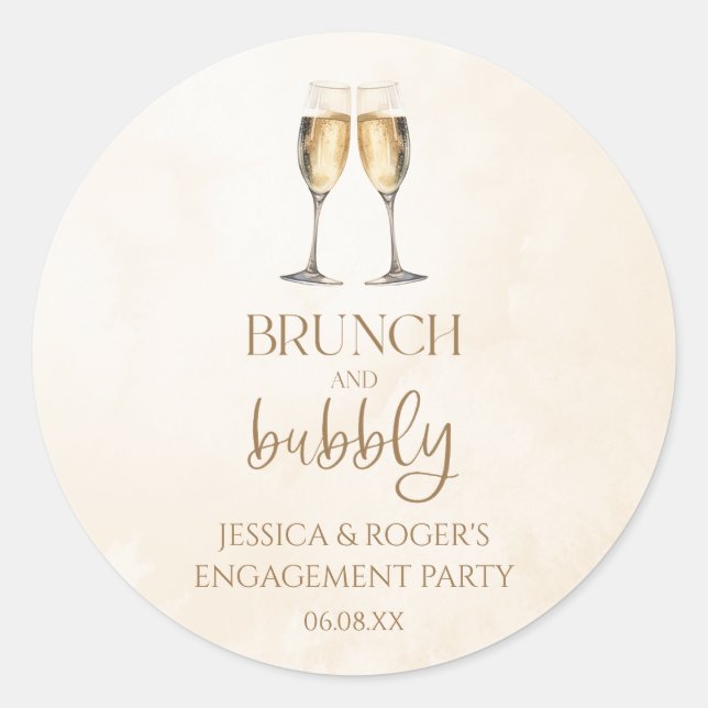 Adesivo Brunch e Bubbly Favor de Brunch de Festa de Noivad (Frente)
