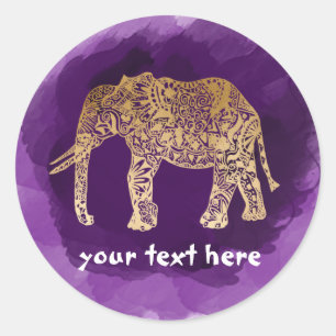 Adesivo brushstroke tribal do roxo do elefante do ouro do