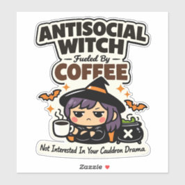 Adesivo Bruxa Antissocial Café Halloween