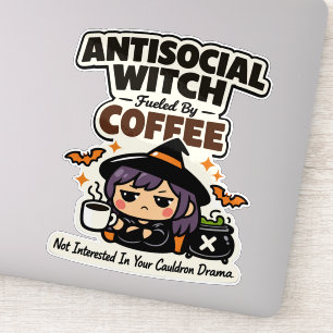 Adesivo Bruxa Antissocial Café Halloween