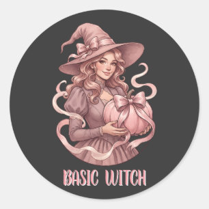 Adesivo Bruxa Básica Coquete Vintage Abóbora Rosa