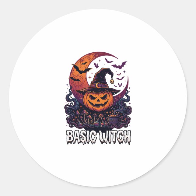 Adesivo Bruxa Básica de Abóbora de Halloween Crescente Lua (Frente)