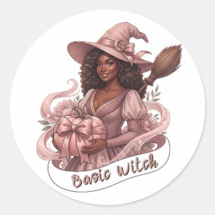 Adesivo Bruxa Básica Magia de Menina Negra Abóbora Rosa