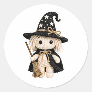 Adesivo Bruxa Branca Estilo Amigurumi Costurada com Vassou
