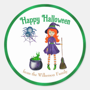 Adesivo Bruxa Colorida e Aranha Nome Personalizado Hallowe