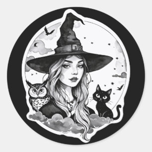 Adesivo Bruxa com gato e coruja - Fã de Halloween 1