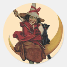 Adesivo Bruxa com o Gato na Lua - Vestido de Halloween