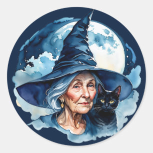 Adesivo Bruxa com um Gato - Wicca Halloween 1