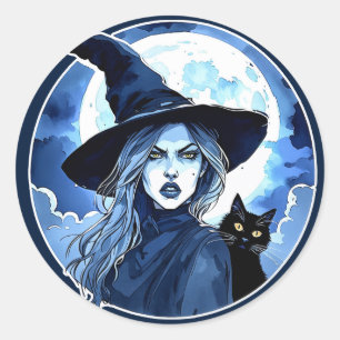 Adesivo Bruxa com um Gato - Wicca Halloween 2