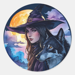 Adesivo Bruxa com um Lobo - Diversão de Fã de Halloween 1