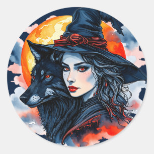 Adesivo Bruxa com um Lobo - Diversão de Fã de Halloween 2