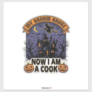Adesivo Bruxa Cozinha Punhal de Halloween Vassoura Quebrad