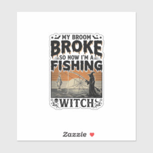 Adesivo Bruxa da Pesca Halloween Design Vetorial Vintage_1