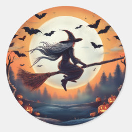 Adesivo Bruxa de Broomstick com morcegos