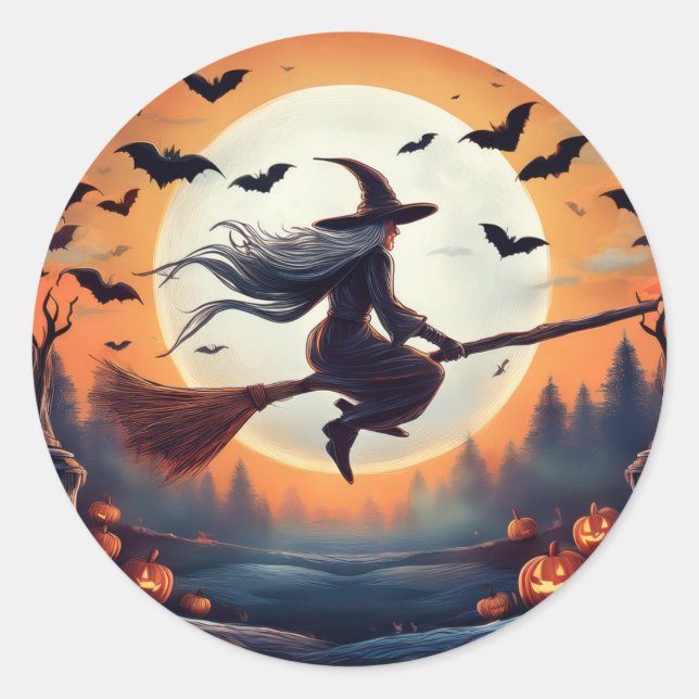 Adesivo Bruxa de Broomstick com morcegos (Frente)