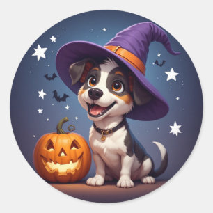Adesivo Bruxa de Cachorrinho Fofa e Abóbora de Halloween �
