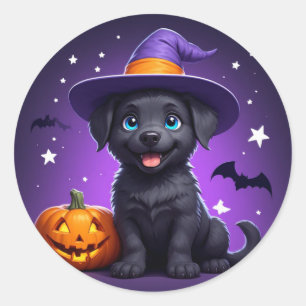 Adesivo Bruxa de Chapéu de Cachorrinho Fofo Halloween 🐶