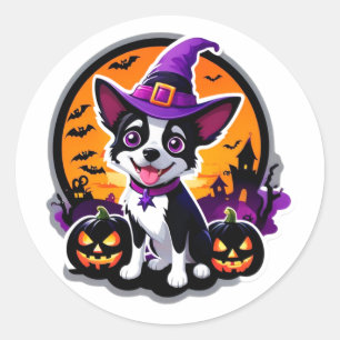 Adesivo Bruxa de Chapéu de Cachorrinho Fofo Halloween 🎃