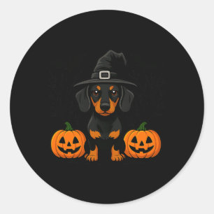 Adesivo Bruxa de Dachshund Preto e Castanho de Halloween A
