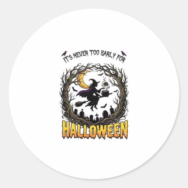 Adesivo Bruxa de Halloween Caldeirão Cemitério Lua Árvore  (Frente)
