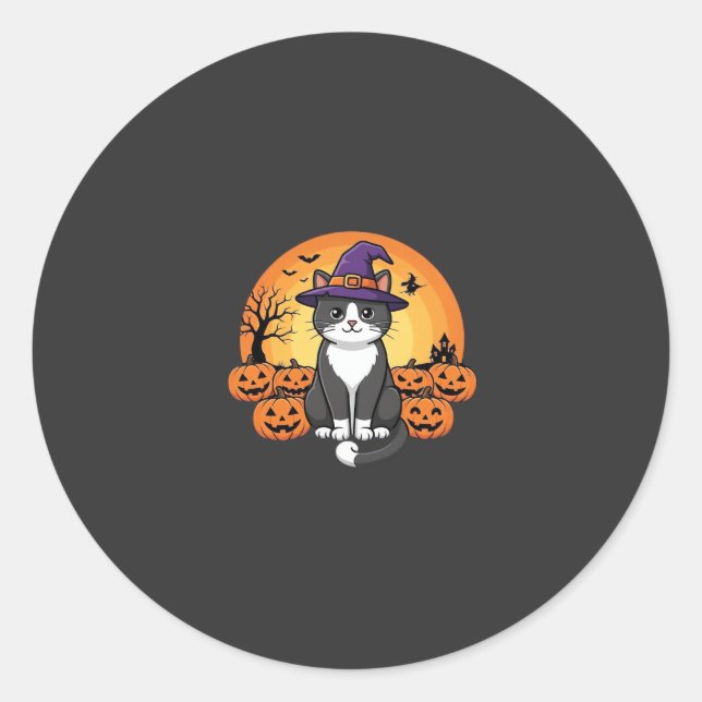 Adesivo Bruxa de Halloween Gato Abóbora Lua Desenho_1 (Frente)