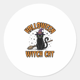 Adesivo Bruxa de Halloween Gato Desenho de Gravura Vintage