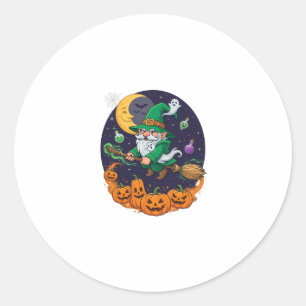 Adesivo Bruxa de Halloween Gnome Vassoura Abóboras Lua