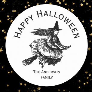 Adesivo Bruxa de Halloween na Broomstick