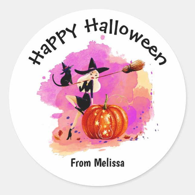 Adesivo Bruxa de Halloween Sassy com Gato (Frente)