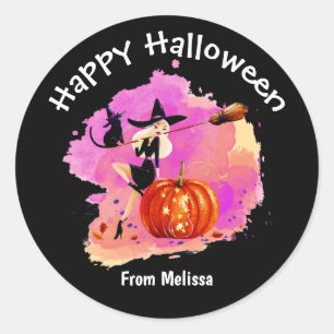 Adesivo Bruxa de Halloween Sassy com Gato Clássico