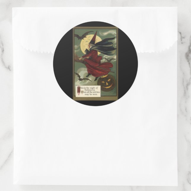 Adesivo Bruxa de Halloween Vintage Montando Vassoura com G (Bolsa)