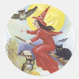 Adesivo Bruxa de Halloween voando em Broomstick