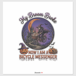 Adesivo Bruxa de Mensageiro de Bicicleta Quebrada Broom Ha