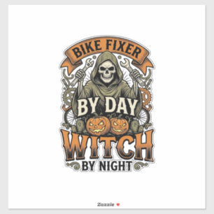 Adesivo Bruxa de Reparo de Bicicleta Vintage Halloween Mec