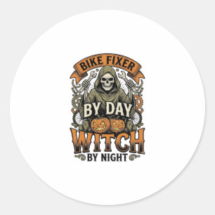 Adesivo Bruxa de Reparo de Bicicleta Vintage Halloween Mec