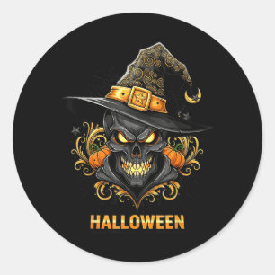 Adesivo Bruxa do Crânio Assustador Chapéu de Halloween Hor